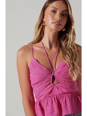 ASTR Minka Peplum Top XS-S Pink Peplum Crop Top Adjustable Festival Boho